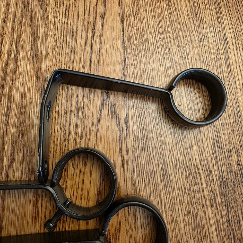 3 Black Metal Curtain Rod Brackets 1 Inch Loop Industrial Wall or Ceiling Mounts